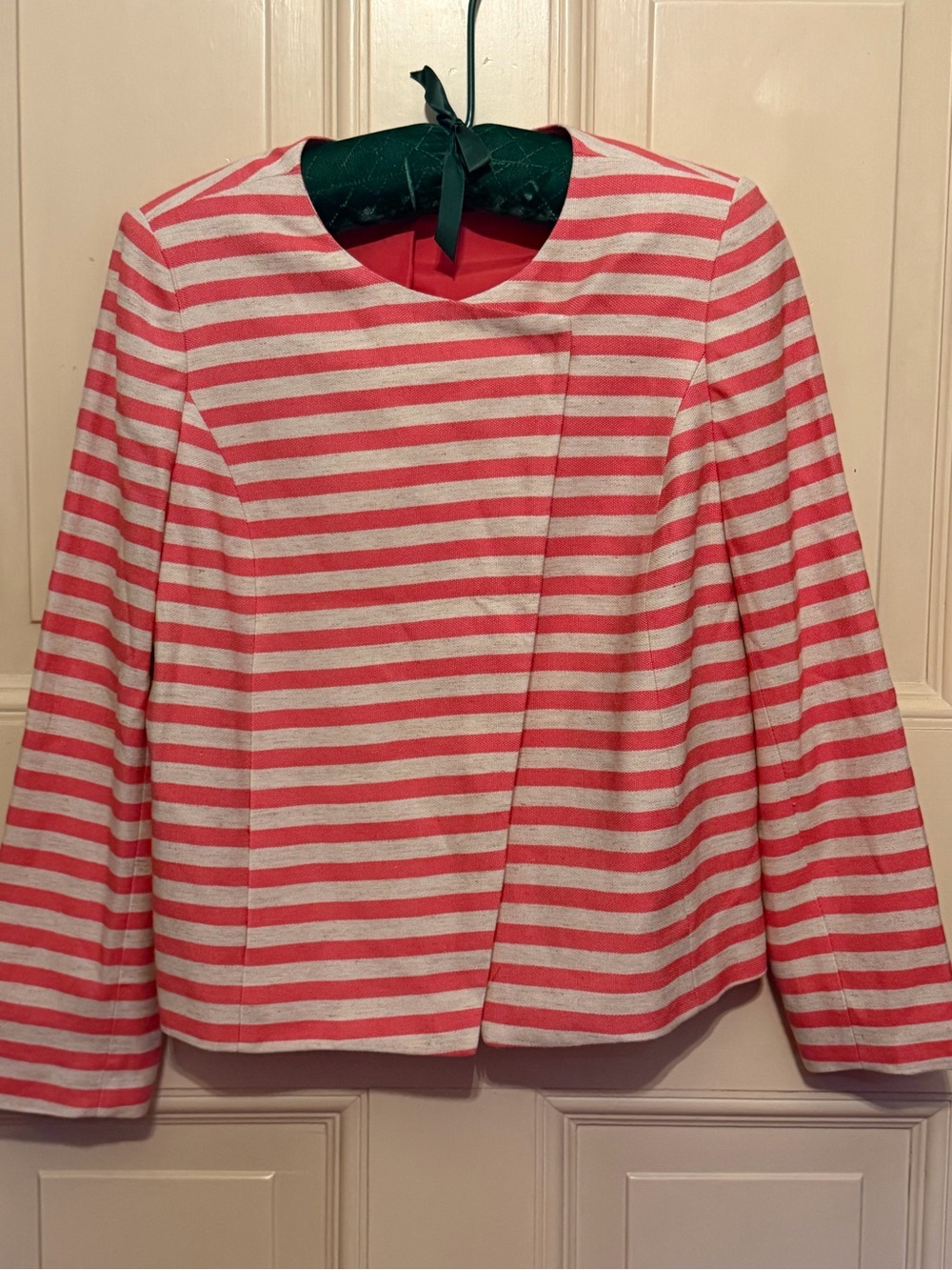 The Limited XL Striped AsymmetricAL Linen-Blend Blazer Jacket Coral Beige NWT